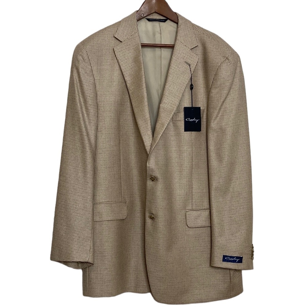 New Coppley Brown Gray Silk Cashmere Houndstooth Blazer Size 46T Vintage